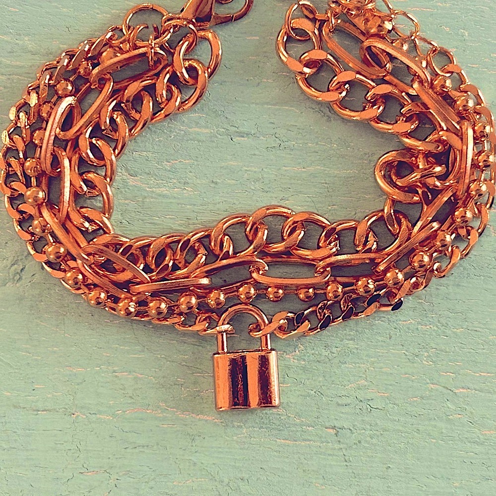NWT Handmade Elegant Gold Chain Layered Bracelet with Lock